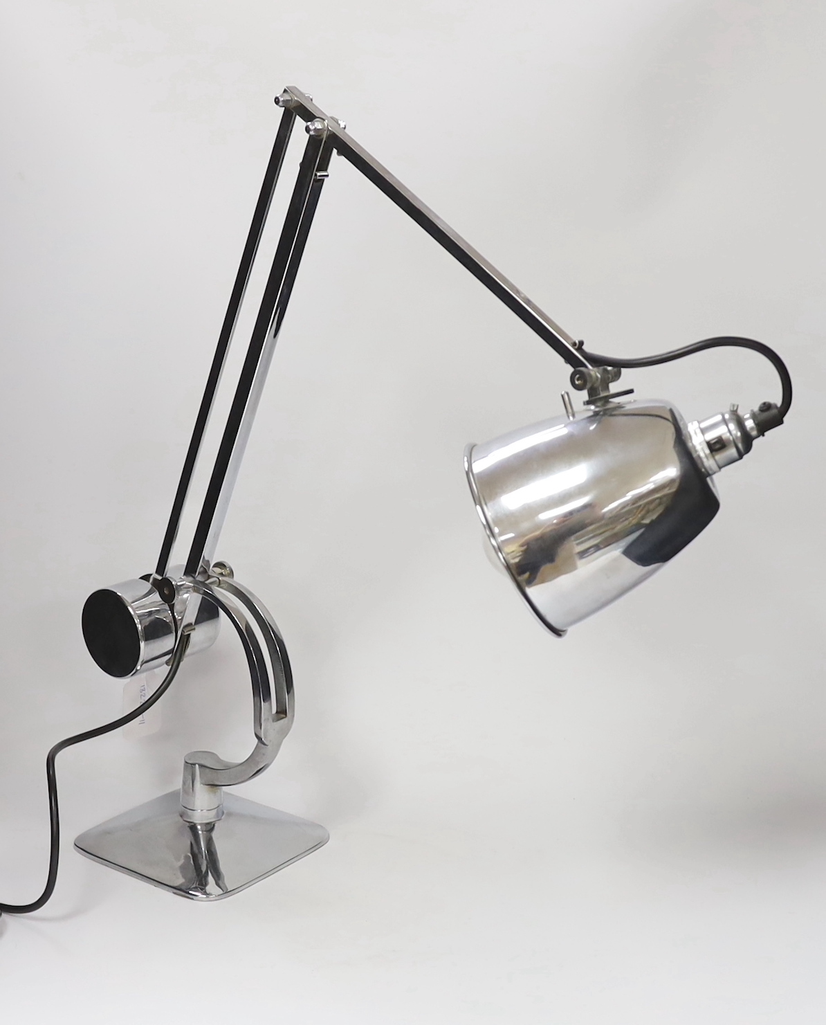 A chrome anglepoise style lamp in the manner of a Herbert Terry, model 1208, 92cm fully extended